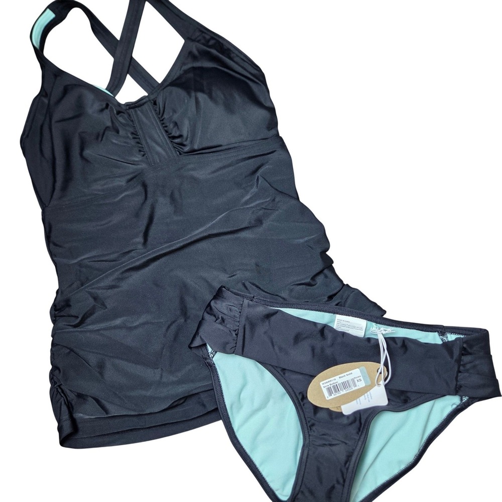 NWT prAna Ruched Tankini Swimsuit Set Built In Bra Adjustable Strap XS